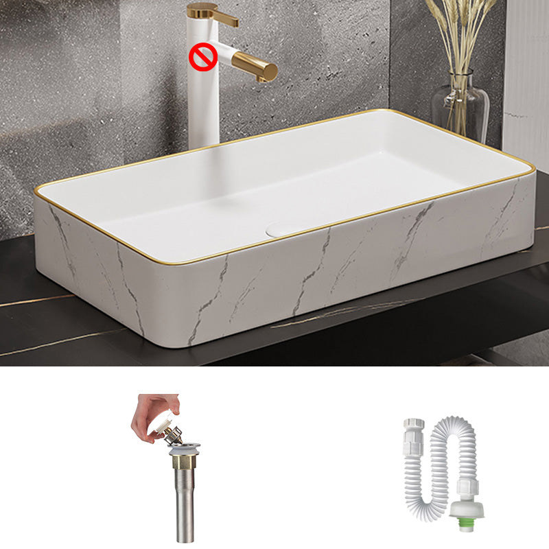 Modern Bathroom Sink Porcelain Pop-Up Drain Rectangular Vessel Bathroom Sink