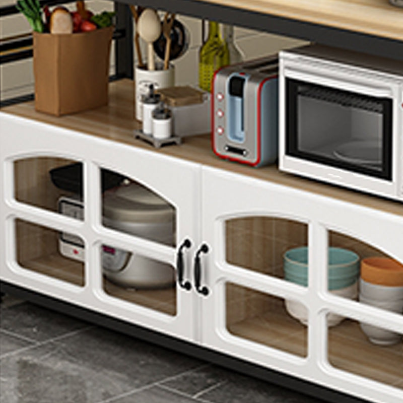 Black and White Kitchen Cart Metal and Wood Kitchen Island with Storage Cabinets