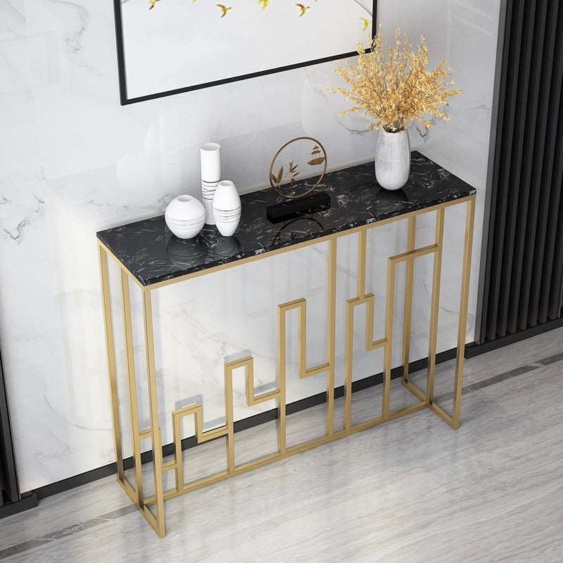 11.81" W Contemporary Console Accent Table Antique Finish Sofa Console Table in Marble