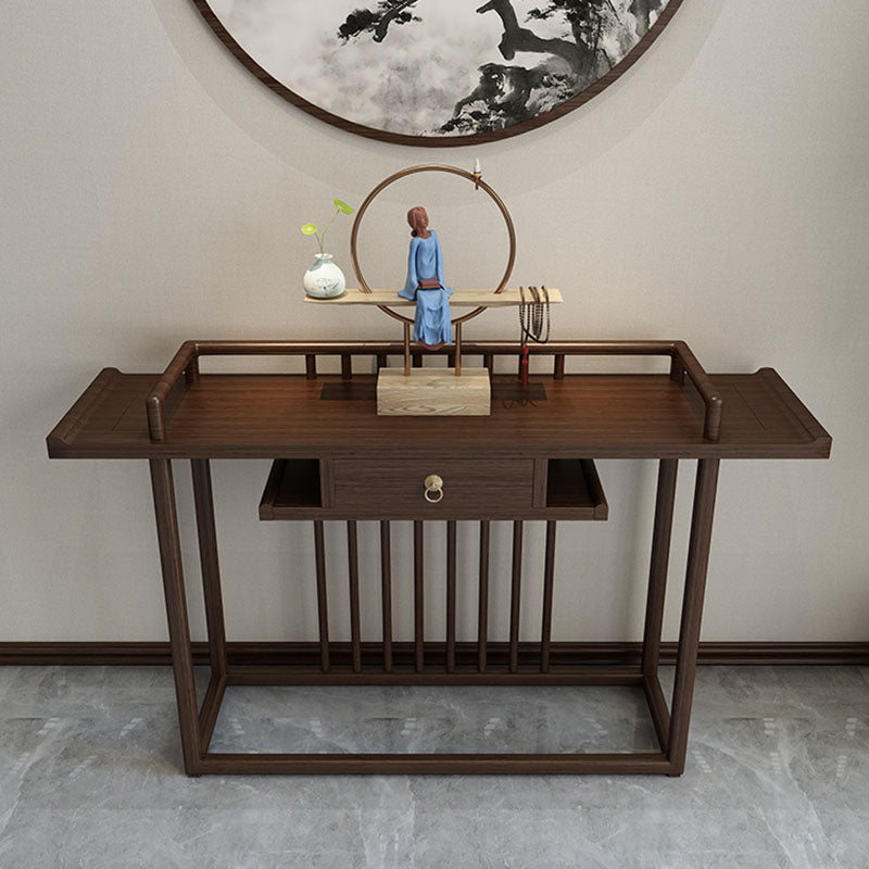 Solid Wood Console Table 1 Shelf Rectangle Accent Table for Hall
