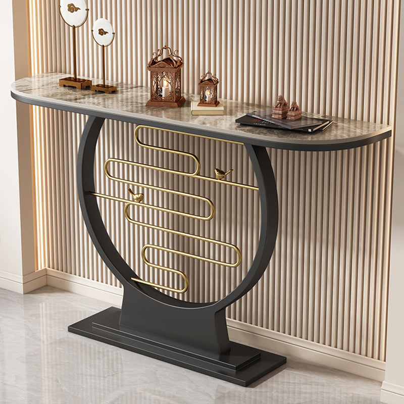 31.5" Tall Stone Console Accent Table Half Moon End Table with Shelf