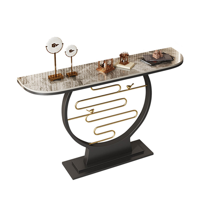 31.5" Tall Stone Console Accent Table Half Moon End Table with Shelf