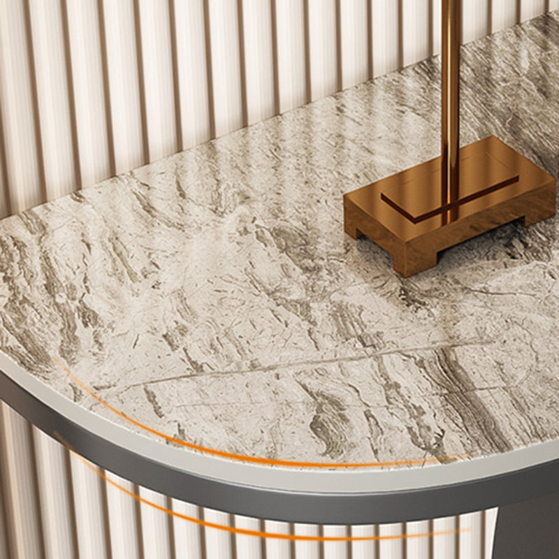 31.5" Tall Stone Console Accent Table Half Moon End Table with Shelf