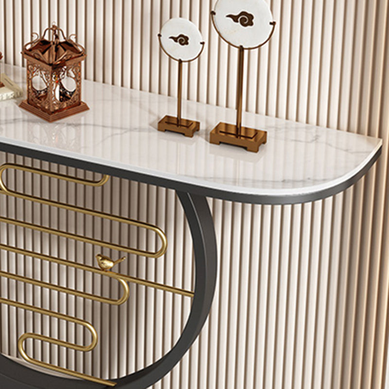 31.5" Tall Stone Console Accent Table Half Moon End Table with Shelf