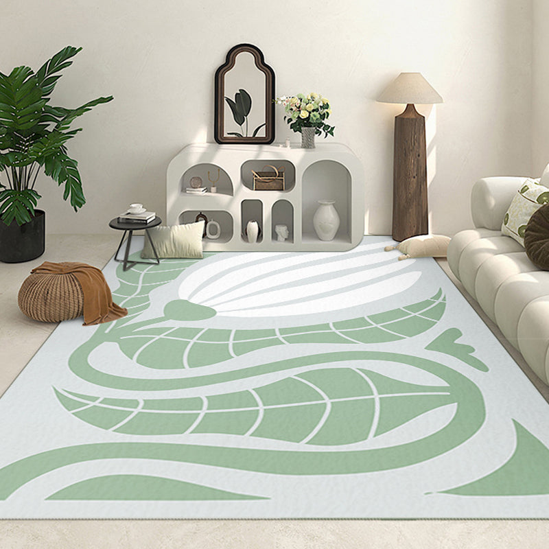 Nordic Plants Carpet Polyester Green Carpet Washable Carpet for Home Decor