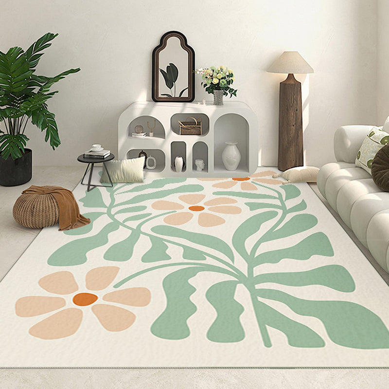 Nordic Plants Carpet Polyester Green Carpet Washable Carpet for Home Decor