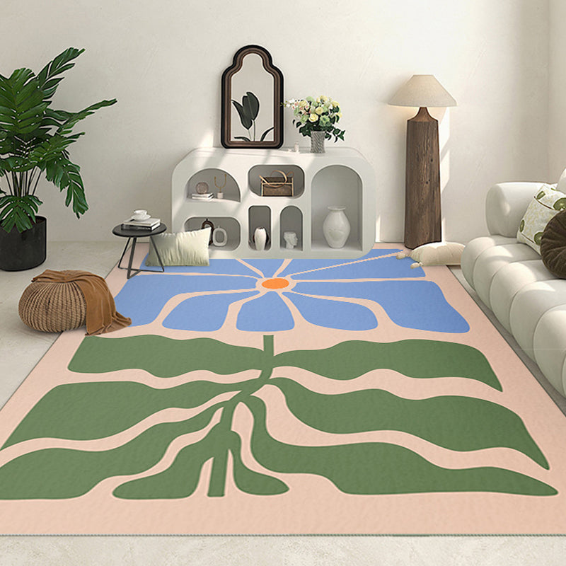 Nordic Plants Carpet Polyester Green Carpet Washable Carpet for Home Decor