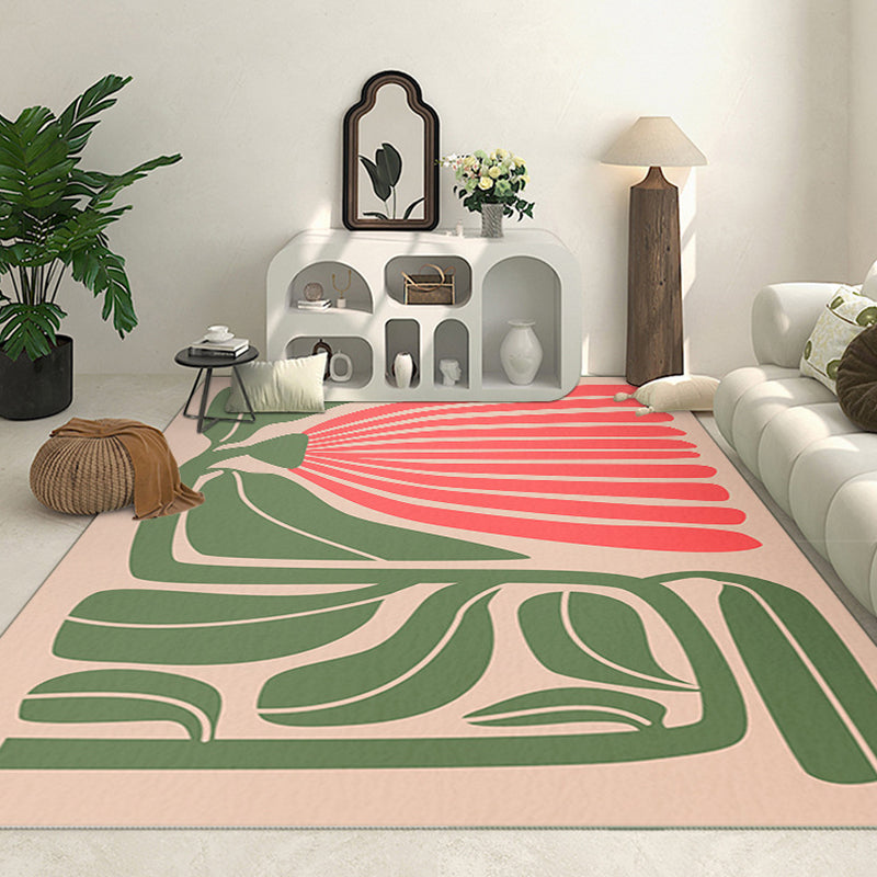 Nordic Plants Carpet Polyester Green Carpet Washable Carpet for Home Decor