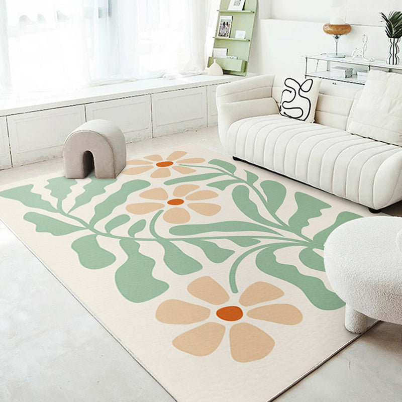 Nordic Plants Carpet Polyester Green Carpet Washable Carpet for Home Decor