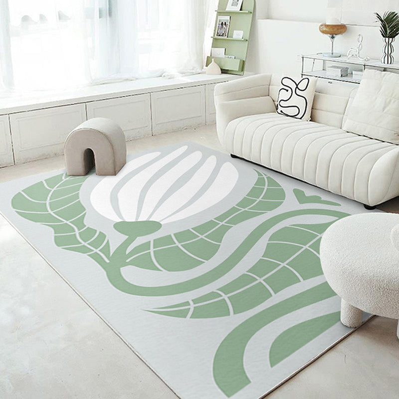 Nordic Plants Carpet Polyester Green Carpet Washable Carpet for Home Decor