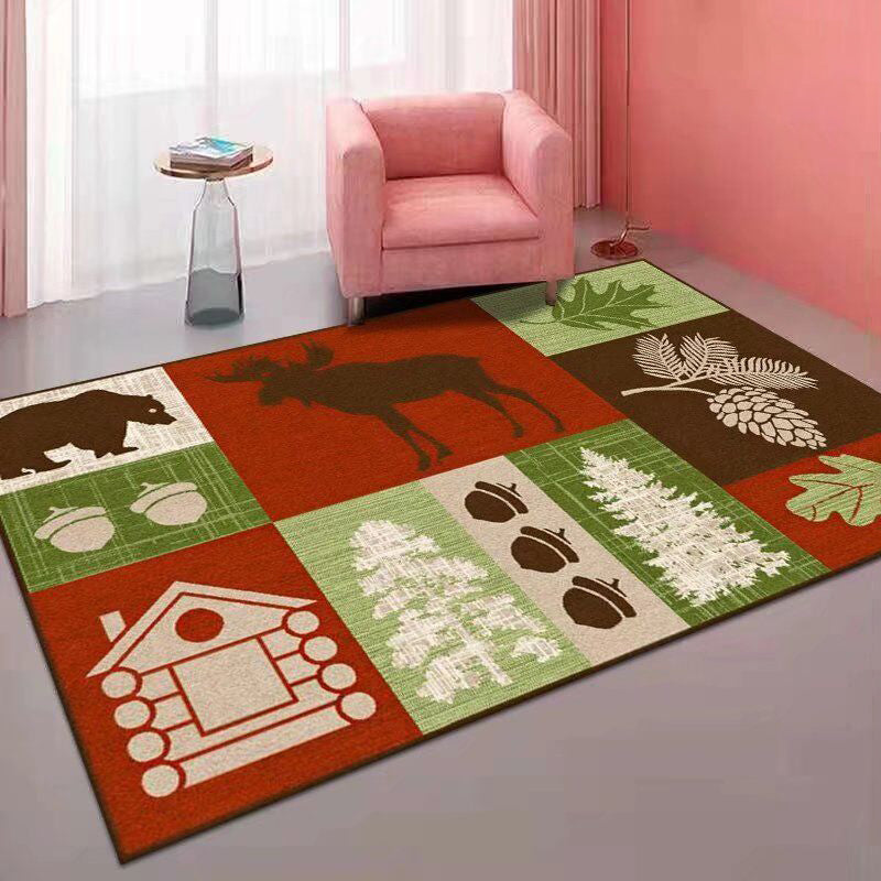 Modern Red Rug Polyester Snowflake Indoor Rug Washable Rug for Home Decor