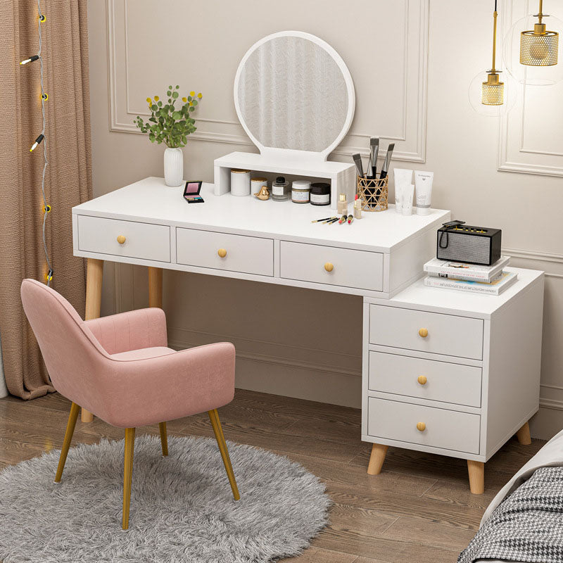 Wood and Metal Vanity Table with Stool Accent 5/6 Drawers Makeup Desk