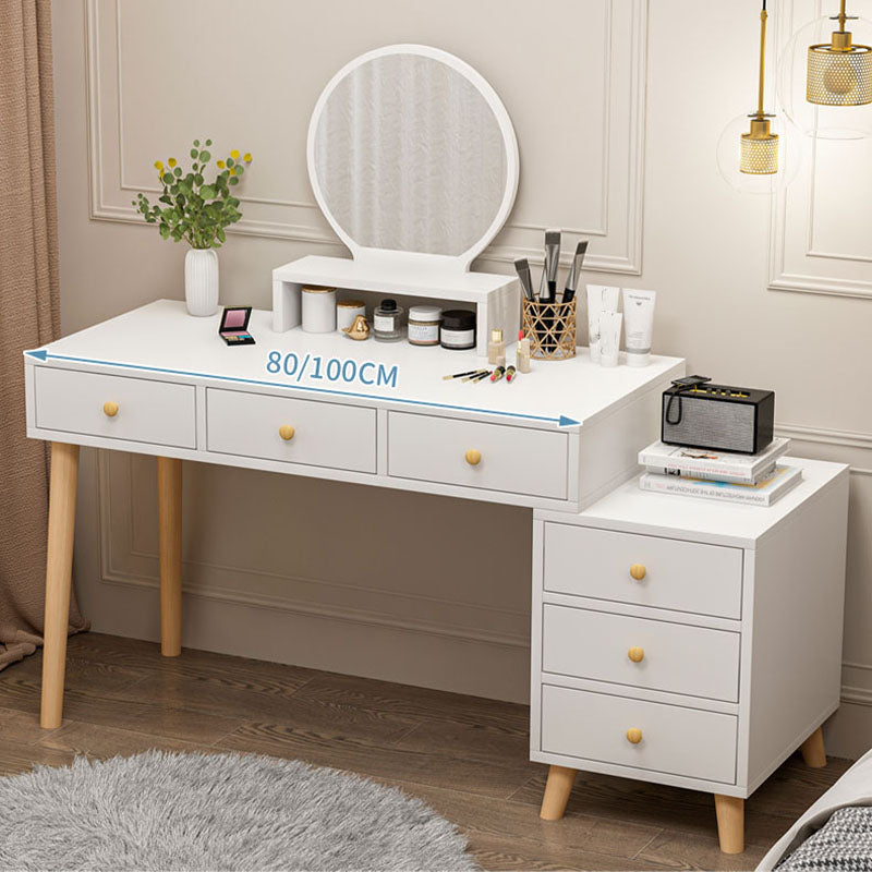 Wood and Metal Vanity Table with Stool Accent 5/6 Drawers Makeup Desk