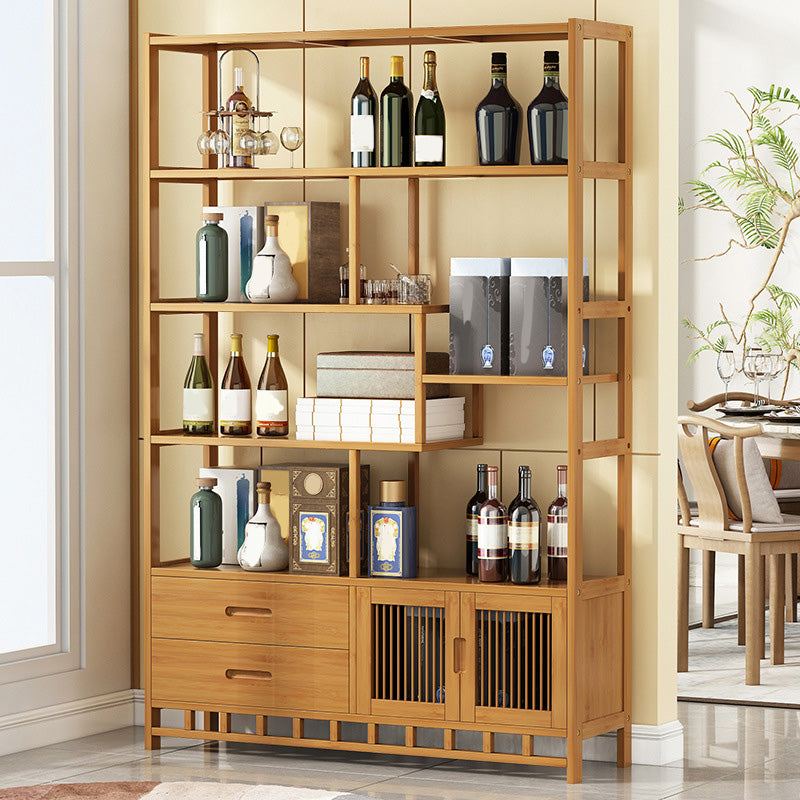 Mid-Century Modern Bottle Wine Rack Floor Solid Wood Bottle Holder Bamboo in Natural Wood