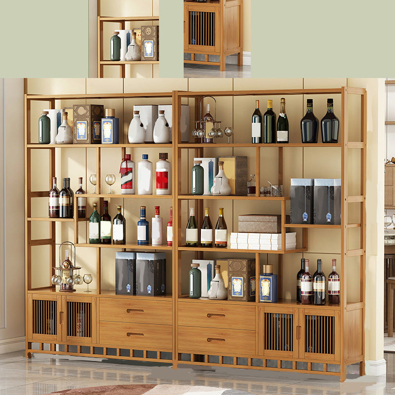 Mid-Century Modern Bottle Wine Rack Floor Solid Wood Bottle Holder Bamboo in Natural Wood