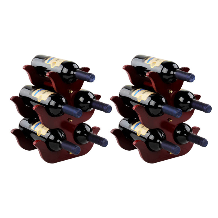 Mid-Century Modern Wine Bottle Rack Tabletop Solid Wood Bottle Holder in Torched Brown