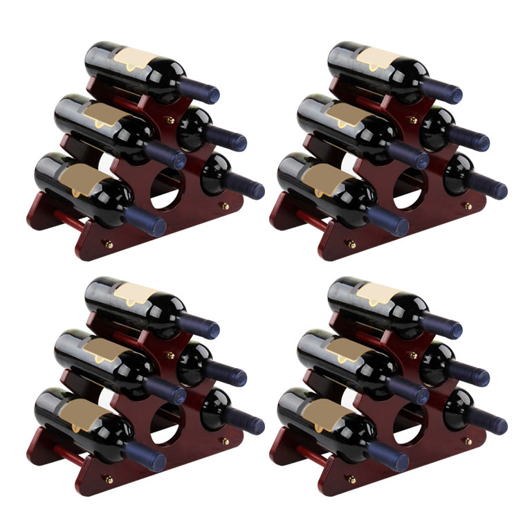 Mid-Century Modern Wine Bottle Rack Tabletop Solid Wood Bottle Holder in Torched Brown