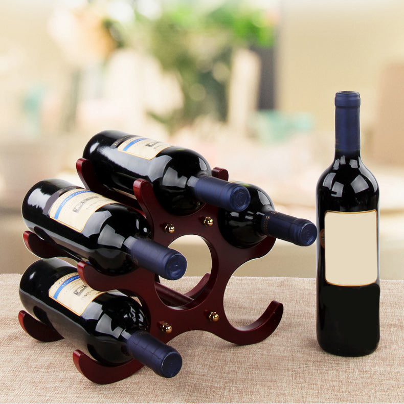 Mid-Century Modern Wine Bottle Rack Tabletop Solid Wood Bottle Holder in Torched Brown