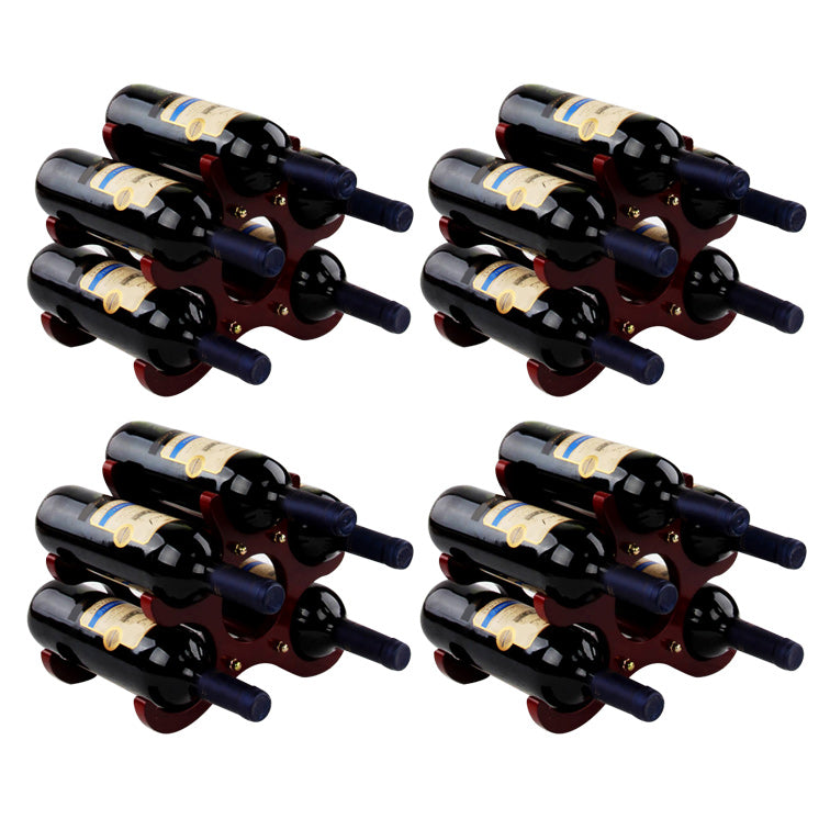 Mid-Century Modern Wine Bottle Rack Tabletop Solid Wood Bottle Holder in Torched Brown