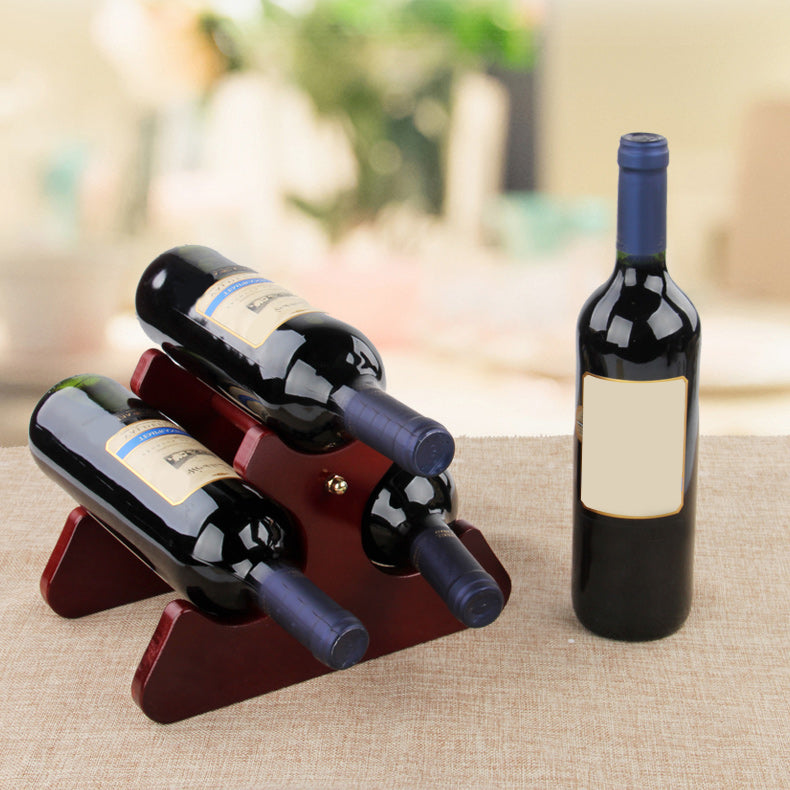 Mid-Century Modern Wine Bottle Rack Tabletop Solid Wood Bottle Holder in Torched Brown