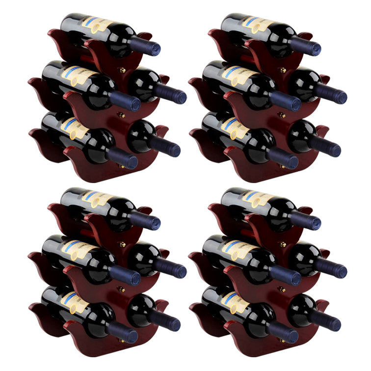 Mid-Century Modern Wine Bottle Rack Tabletop Solid Wood Bottle Holder in Torched Brown