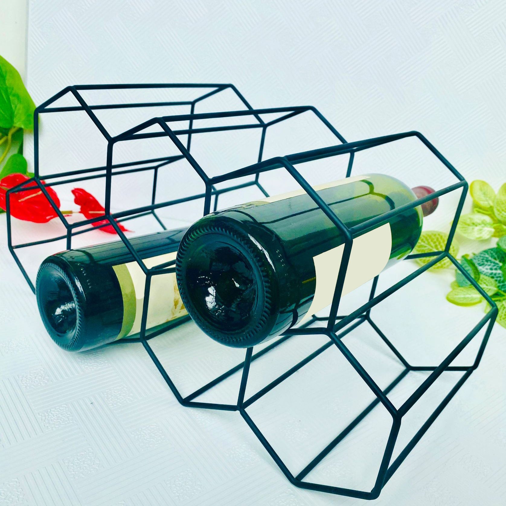 Tabletop or Countertop Free-Stand Bottle Wine Rack Modern Metal Wine Bottle Holder