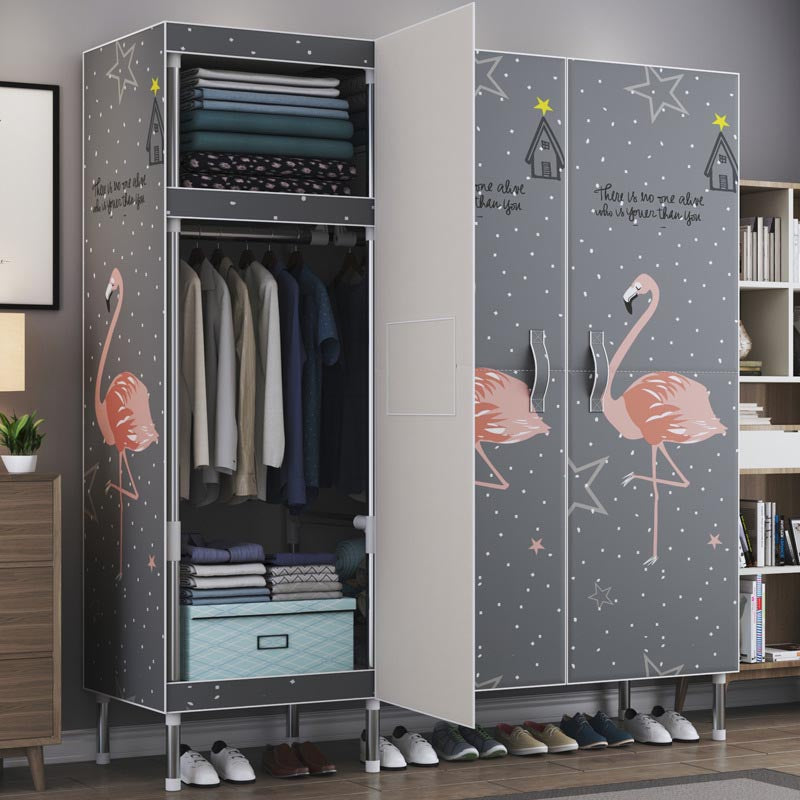 Cloth Cabinet Steel Pipe Wardrobe Cabinet, Modern 3-door Wardrobe Armoire