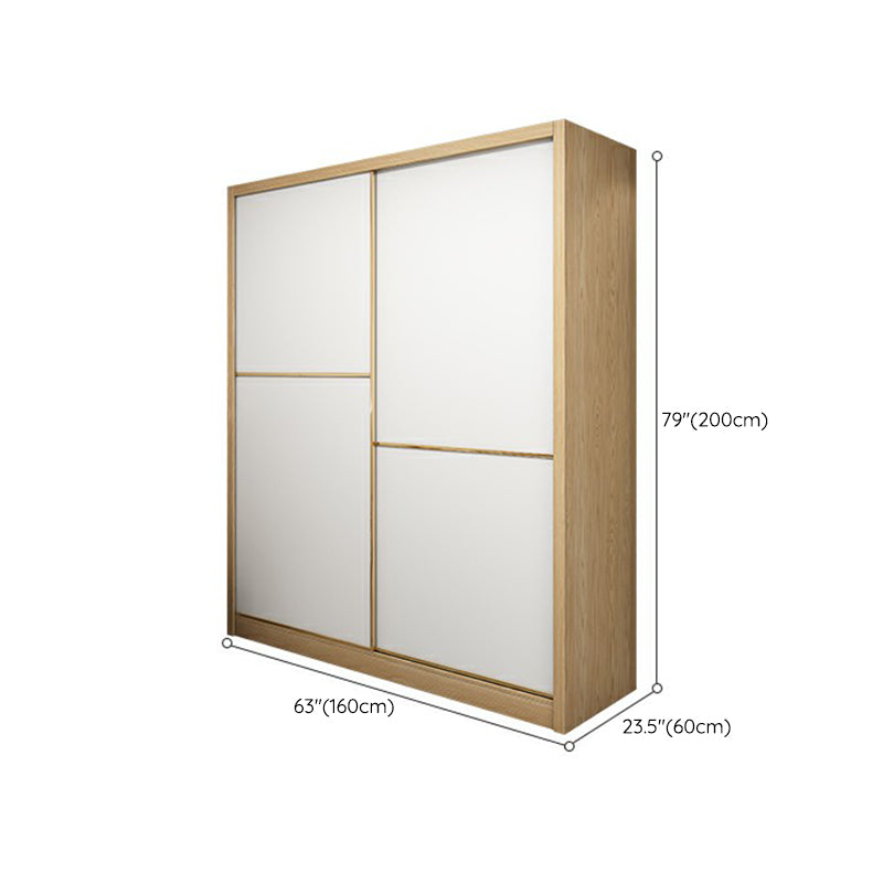 2 Door Clothes Rail Wardrobe Engineered Wood Industrial ArmoireLight Wood Finish