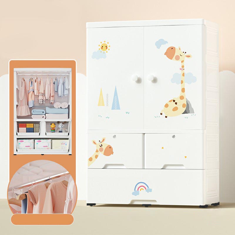 White Plastic Family Wardrobe 2 Doors Wardrobe Cabinet for Home