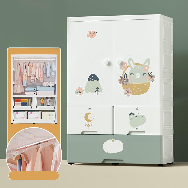 White Plastic Family Wardrobe 2 Doors Wardrobe Cabinet for Home