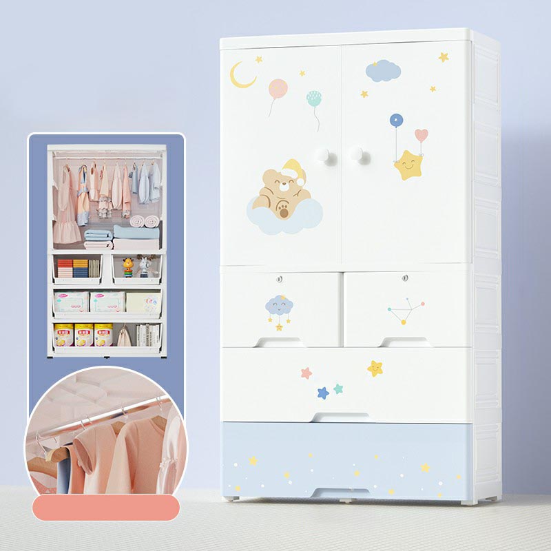 White Plastic Family Wardrobe 2 Doors Wardrobe Cabinet for Home