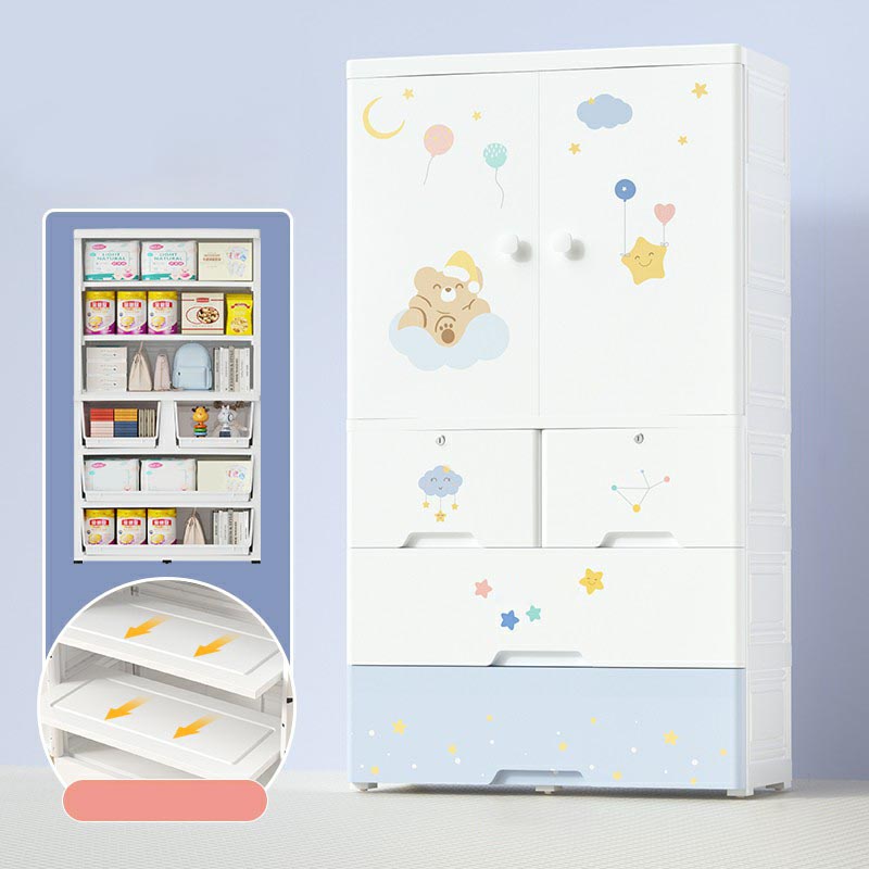 White Plastic Family Wardrobe 2 Doors Wardrobe Cabinet for Home