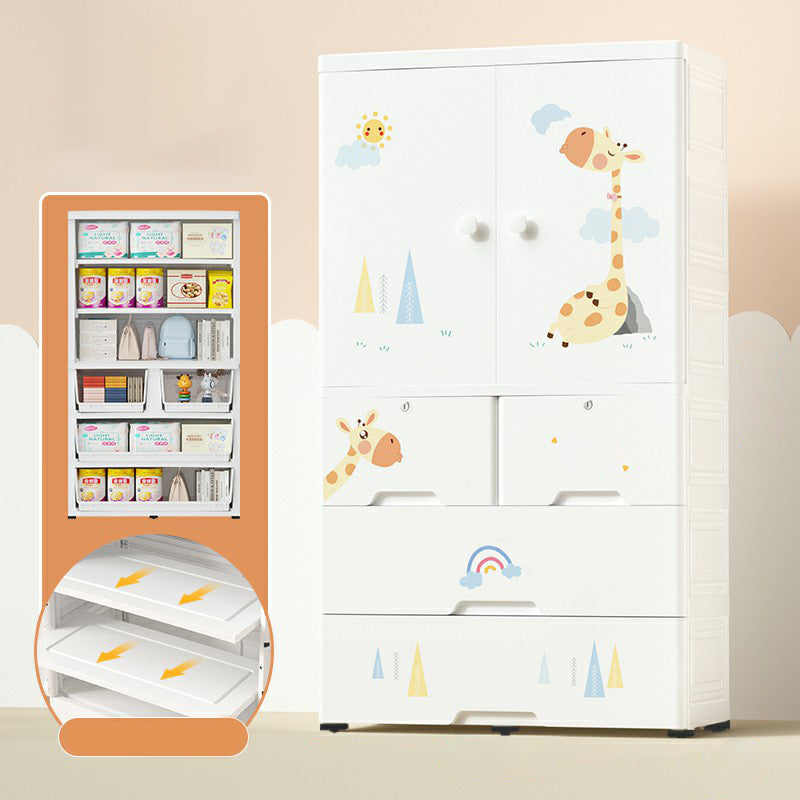 White Plastic Family Wardrobe 2 Doors Wardrobe Cabinet for Home
