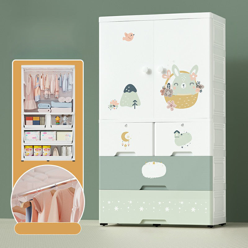 White Plastic Family Wardrobe 2 Doors Wardrobe Cabinet for Home