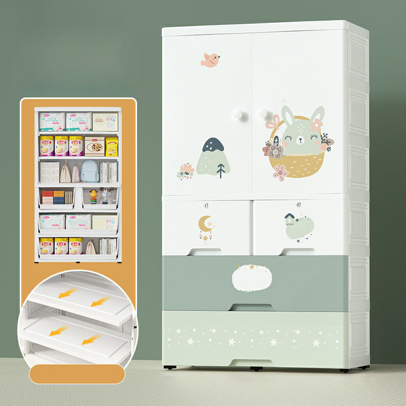 White Plastic Family Wardrobe 2 Doors Wardrobe Cabinet for Home