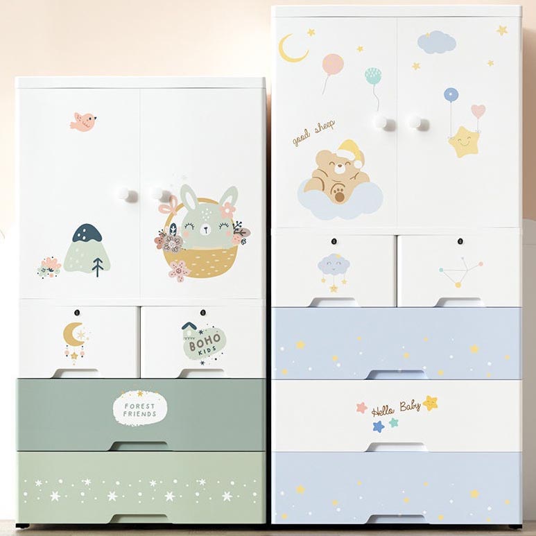 White Plastic Family Wardrobe 2 Doors Wardrobe Cabinet for Home