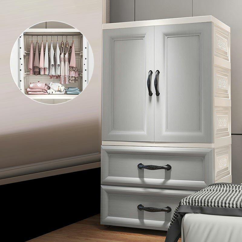 White Modern 2-door Wardrobe Armoire with Drawers Plastic Wardrobe