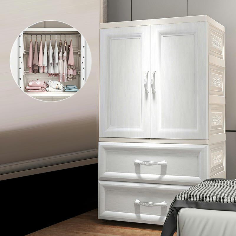 White Modern 2-door Wardrobe Armoire with Drawers Plastic Wardrobe