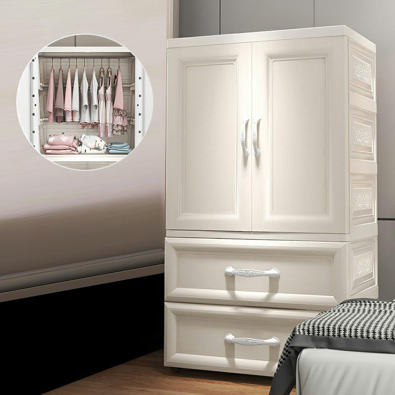 White Modern 2-door Wardrobe Armoire with Drawers Plastic Wardrobe