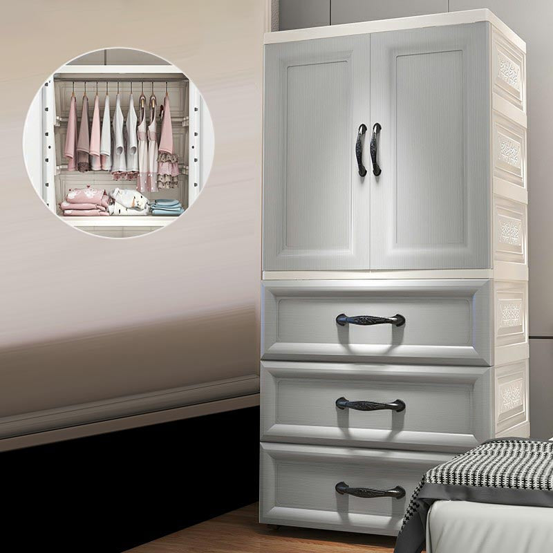 White Modern 2-door Wardrobe Armoire with Drawers Plastic Wardrobe