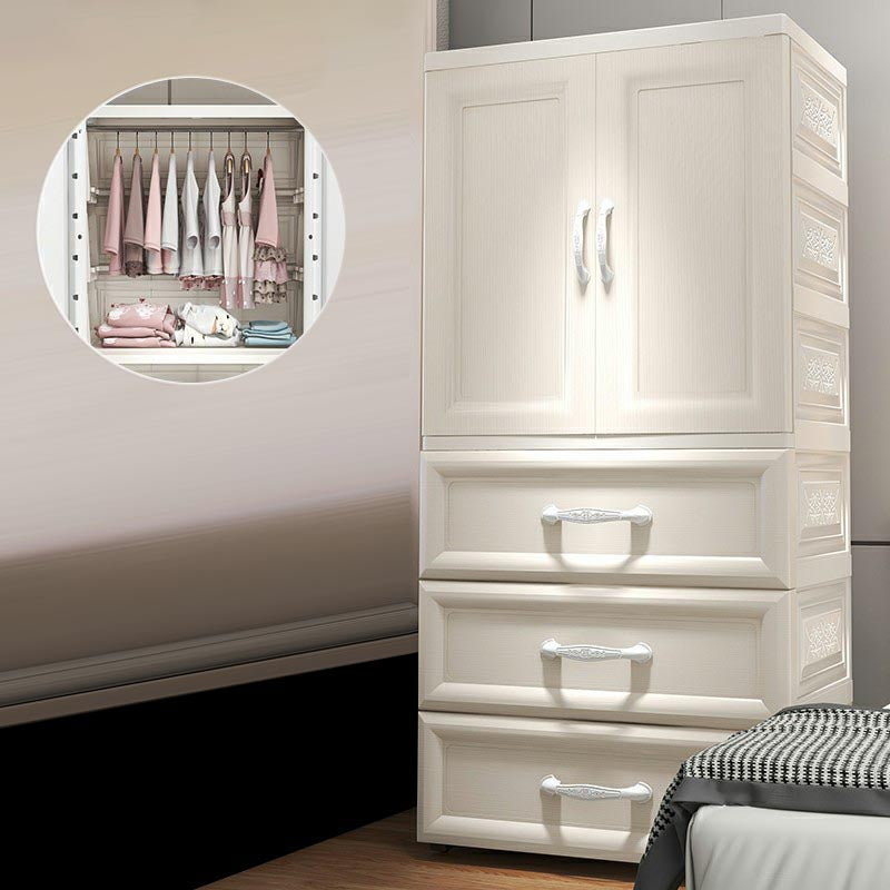 White Modern 2-door Wardrobe Armoire with Drawers Plastic Wardrobe