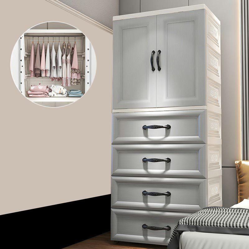 White Modern 2-door Wardrobe Armoire with Drawers Plastic Wardrobe