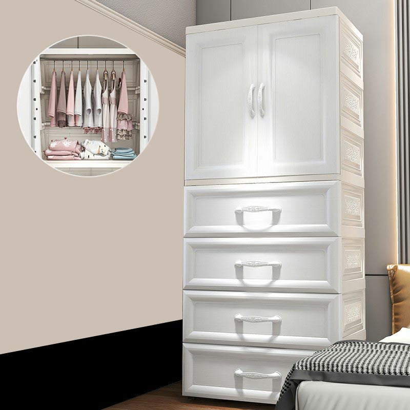 White Modern 2-door Wardrobe Armoire with Drawers Plastic Wardrobe