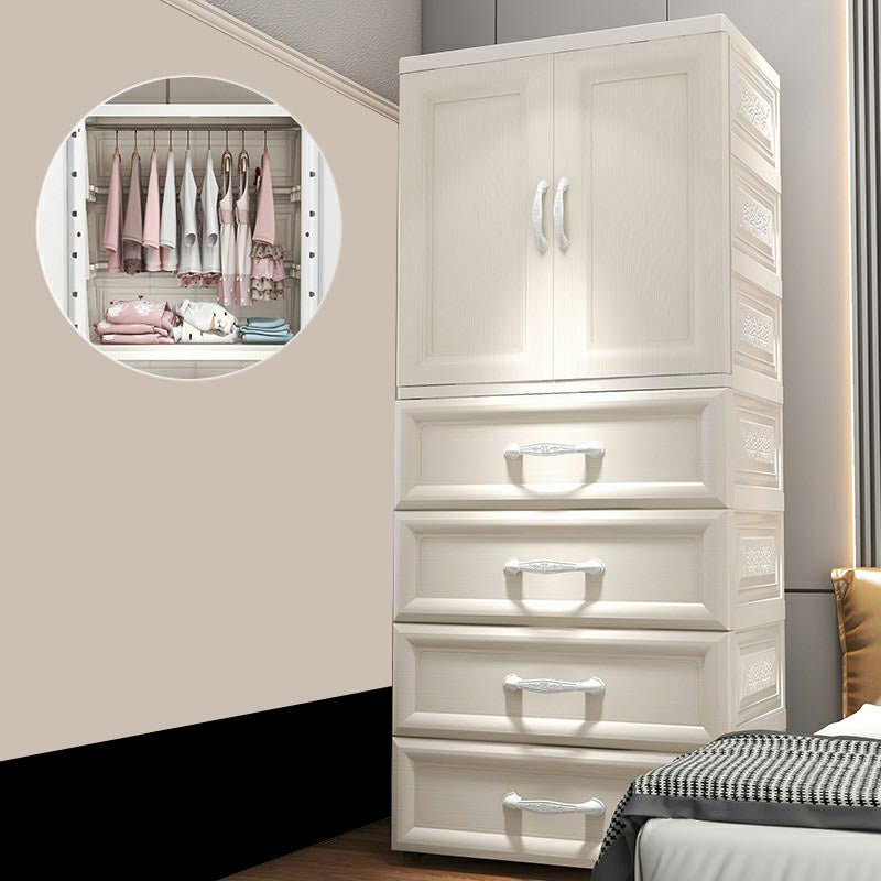White Modern 2-door Wardrobe Armoire with Drawers Plastic Wardrobe