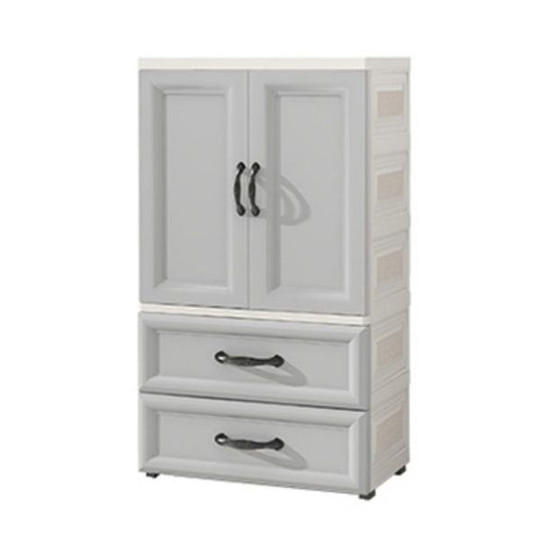 White Modern 2-door Wardrobe Armoire with Drawers Plastic Wardrobe