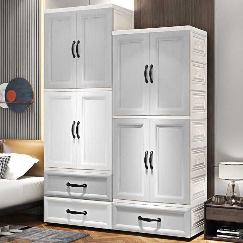 White Modern 2-door Wardrobe Armoire with Drawers Plastic Wardrobe