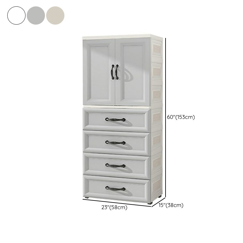 White Modern 2-door Wardrobe Armoire with Drawers Plastic Wardrobe