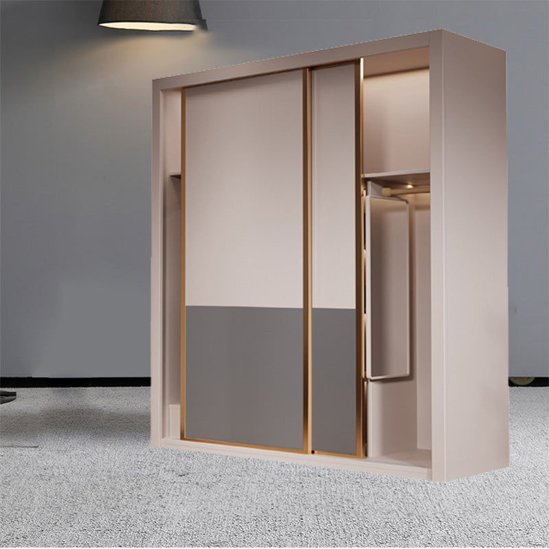 Modern Sliding Door Storage Cabinet Wooden Wardrobe Cabinet with Garment Rod