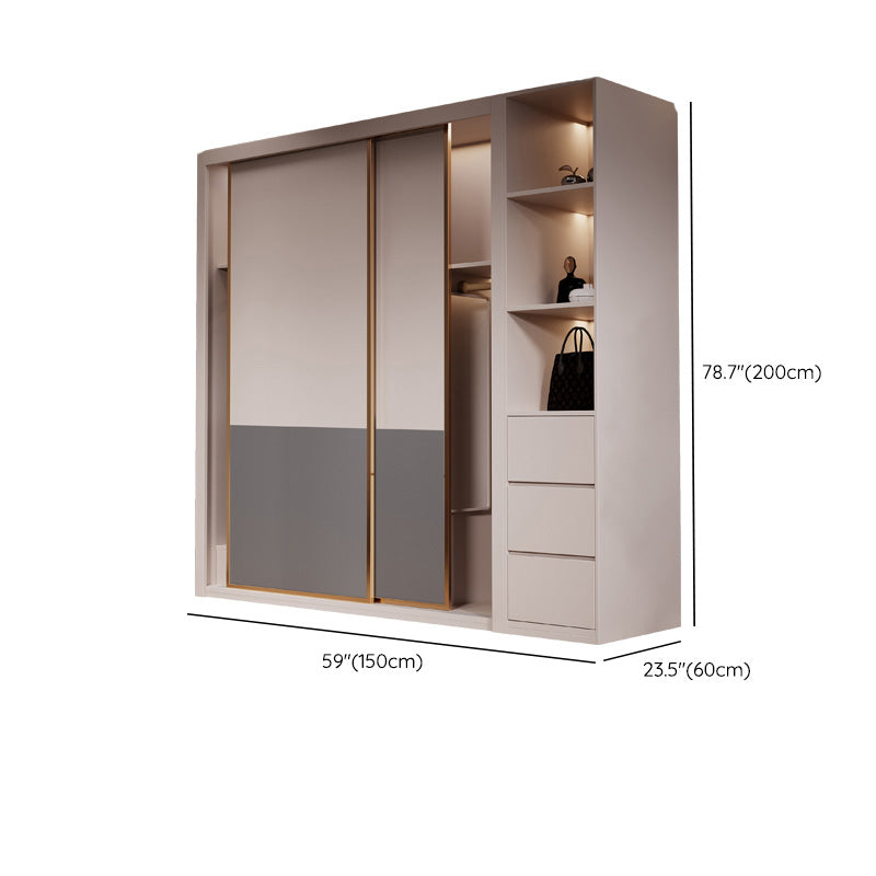 Modern Sliding Door Storage Cabinet Wooden Wardrobe Cabinet with Garment Rod