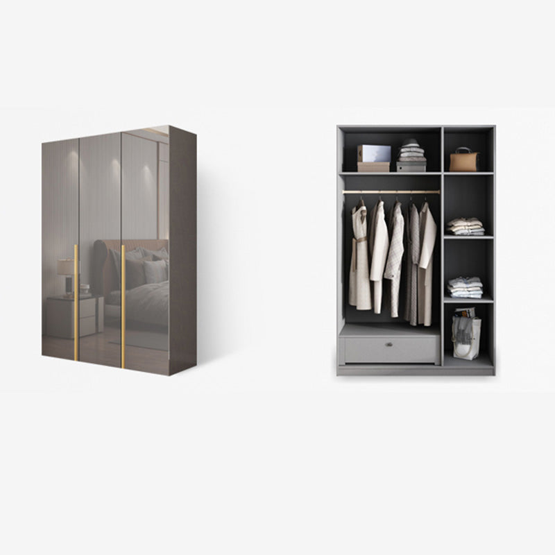 Bedroom Modern Storage Armoire Wooden Wardrobe Cabinet with Garment Rod